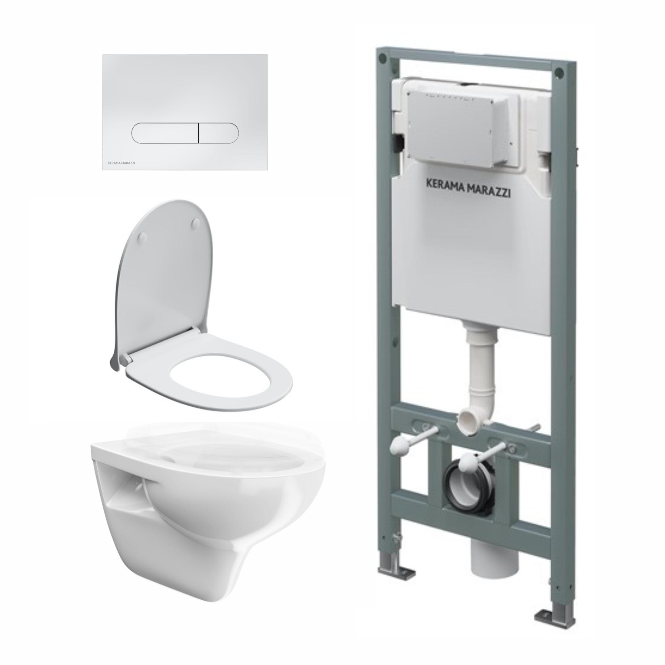 Комплект инсталляции с подвесным унитазом, кнопкой смыва и сиденьем Комплект инсталляции с подвесным унитазом, кнопкой смыва и сиденьем