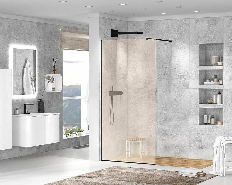 LIBERTA-L-1-80-120-BR-NERO Душевая перегородка с односторонним входом, стекло бронза, профиль чёрный, 800x1200x1950 мм LIBERTA-L-1-80-120-BR-NERO Душевая перегородка с односторонним входом, стекло бронза, профиль чёрный, 800x1200x1950 мм