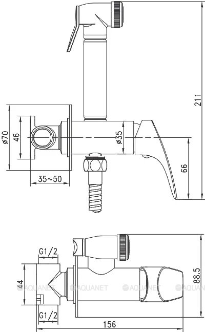 Смеситель с гигиеническим душем Aquanet Atletic AF310-52C Смеситель с гигиеническим душем Aquanet Atletic AF310-52C
