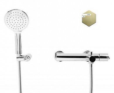 LEAF-VD-L-PR Смеситель для ванны и душа однорычажный в комплекте с ручным душем, шлангом и держателем, исполнение Sunrise PVD