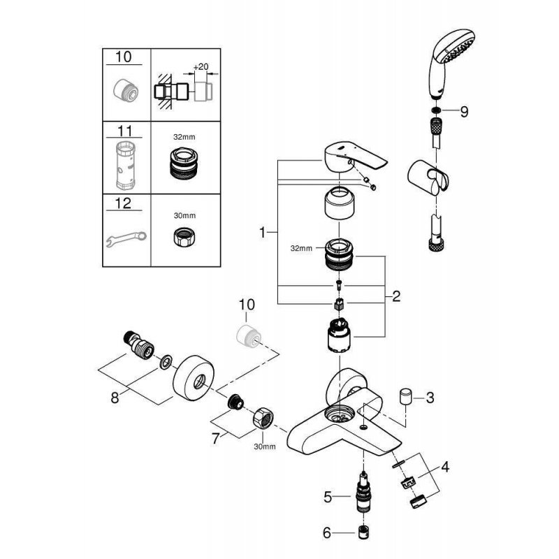Смеситель для ванны с душевым гарнитуром Grohe Eurosmart 2021 (33302003) Смеситель для ванны с душевым гарнитуром Grohe Eurosmart 2021 (33302003)