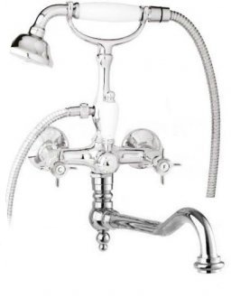 LORD-VDF-01-Bi Смеситель для ванны с поворотным изливом, с ручным душем, Хром, ручка ручного душа белая