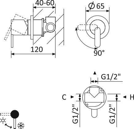 LEAF-DIM-L-SR Встраиваемый однорычажный смеситель на 1 выход, исполнение Sunrise LEAF-DIM-L-SR Встраиваемый однорычажный смеситель на 1 выход, исполнение Sunrise