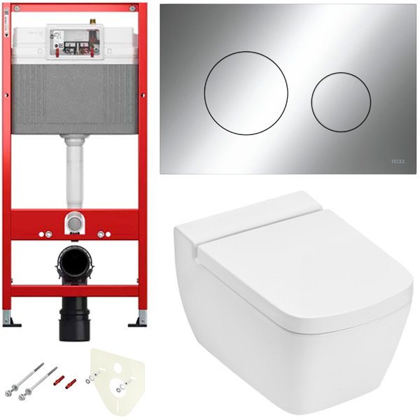 Комплект установки подвесного унитаза: модуль, панель TECEloop хром глянцевый, унитаз TECEone Комплект установки подвесного унитаза: модуль, панель TECEloop хром глянцевый, унитаз TECEone