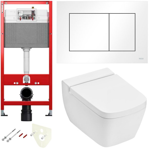 Комплект установки подвесного унитаза: модуль, панель TECEnow белая, унитаз TECEone Комплект установки подвесного унитаза: модуль, панель TECEnow белая, унитаз TECEone