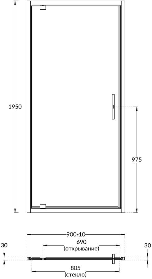 Душевая дверь vetro, распашная, 90х195, матовый черный  Душевая дверь vetro, распашная, 90х195, матовый черный