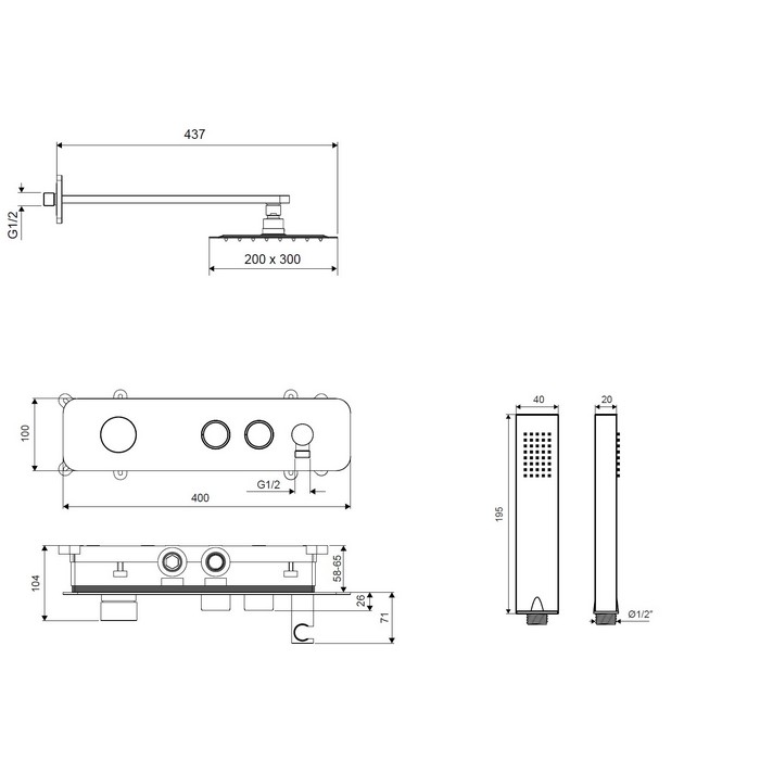 Система для душа скрытого монтажа EXCELLENT Krotos AREX.SET.8035CR (хром) Система для душа скрытого монтажа EXCELLENT Krotos AREX.SET.8035CR (хром)