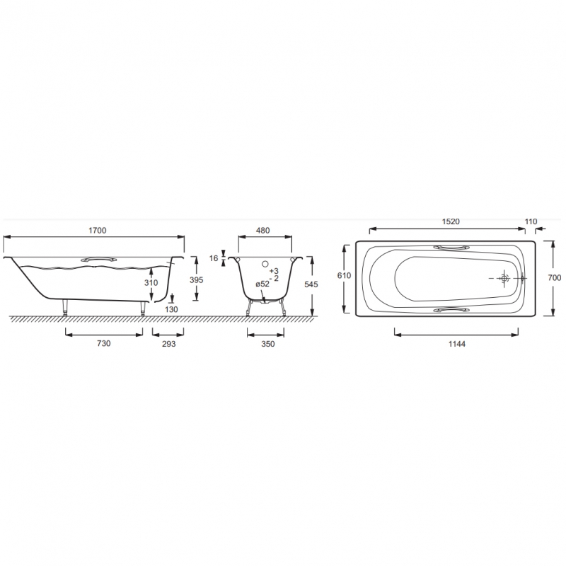 Чугунная ванна Jacob Delafon Melanie E2925-00 170x70 см с ручками, шт Чугунная ванна Jacob Delafon Melanie E2925-00 170x70 см с ручками, шт