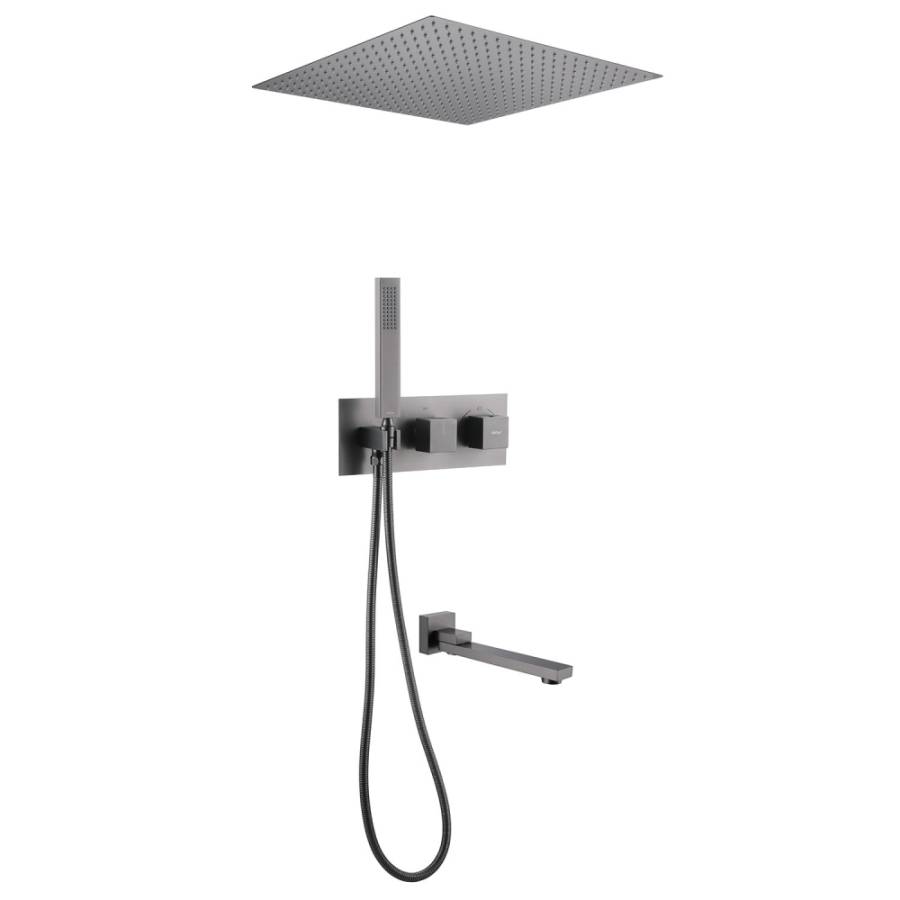 Душевая система ABBER Daheim AF8254NG скрытого монтажа с изливом, термостат, никель Душевая система ABBER Daheim AF8254NG скрытого монтажа с изливом, термостат, никель