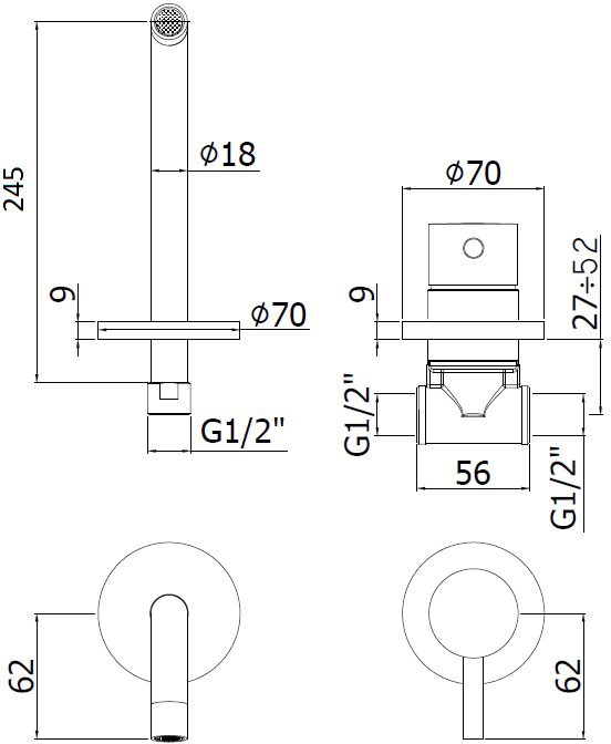 Смеситель для раковины Paffoni Light LIG007BO70 (с внутренней частью) Смеситель для раковины Paffoni Light LIG007BO70 (с внутренней частью)