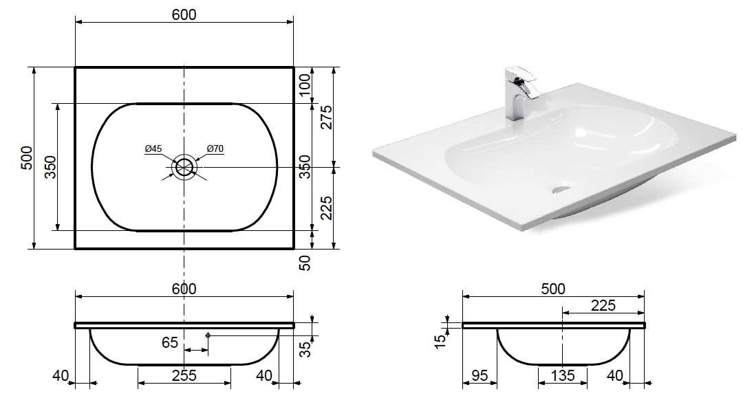 Раковина "Milana silk" 600х500 Раковина "Milana silk" 600х500