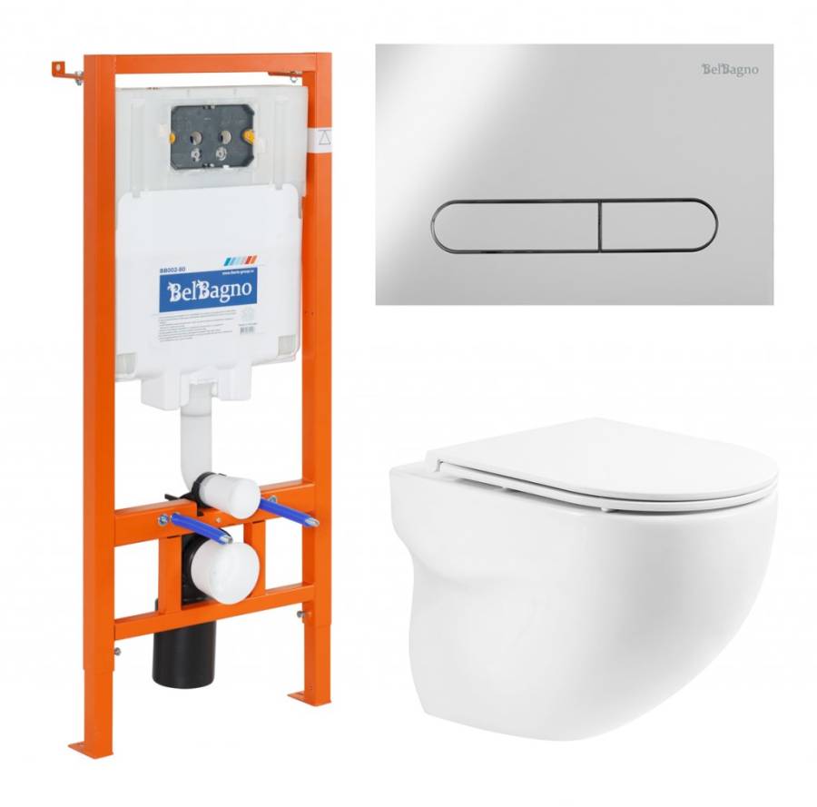 Комплект 4 в 1 Унитаз подвесной BelBagno ONDA BB066CHR с сиденьем BB870SC + Система инсталляции для унитазов BelBagno BB002-80 с кнопкой смыва BB005-P Комплект 4 в 1 Унитаз подвесной BelBagno ONDA BB066CHR с сиденьем BB870SC + Система инсталляции для унитазов BelBagno BB002-80 с кнопкой смыва BB005-P