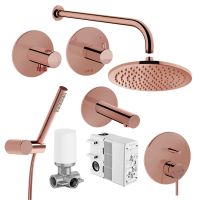 Набор встроенной душевой системы Origin на 3 направления, медь (верхняя лейка, излив, ручной душ, смеситель встроенный внешняя и внутренняя часть) Набор встроенной душевой системы Origin на 3 направления, медь (верхняя лейка, излив, ручной душ, смеситель встроенный внешняя и внутренняя часть)