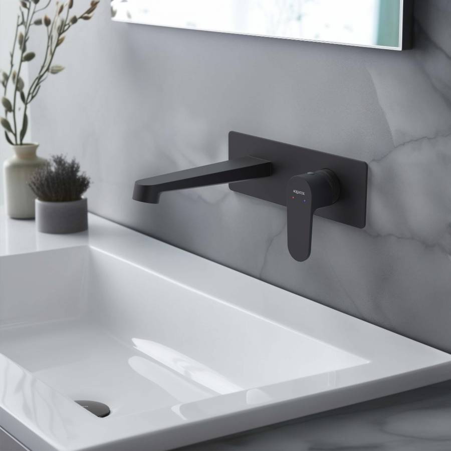 Смеситель для раковины настенный (внешняя и скрытая часть) AQUATEK, матовый черный AQ1213MB ОБЕРОН Смеситель для раковины настенный (внешняя и скрытая часть) AQUATEK, матовый черный AQ1213MB ОБЕРОН