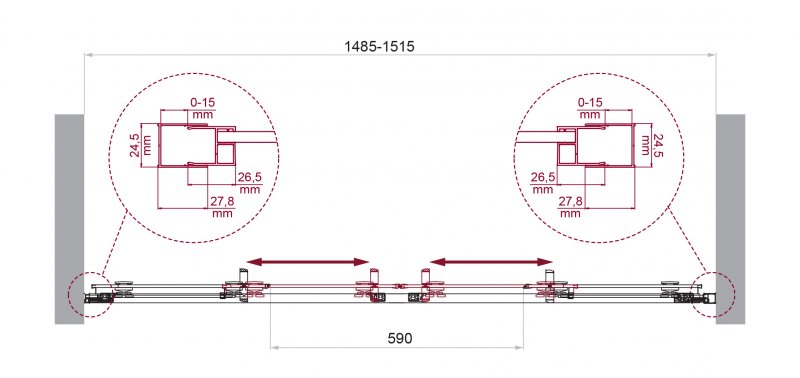 LUCE-BF-2-140-C-Cr Душевая дверь, Условный размер, мм:1400x1950 Габариты с диапазоном регулировок, мм:(1385-1415)  LUCE-BF-2-140-C-Cr Душевая дверь, Условный размер, мм:1400x1950 Габариты с диапазоном регулировок, мм:(1385-1415)