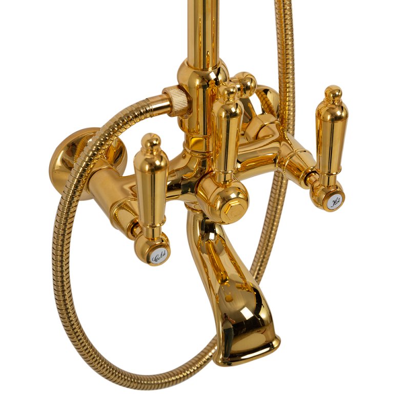 FIRST-CVD-03/24-M Душевая колонна со смесителем для ванны,верхнего и ручного душа,золото, ручки золото FIRST-CVD-03/24-M Душевая колонна со смесителем для ванны,верхнего и ручного душа,золото, ручки золото