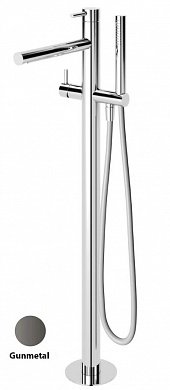 LEAF-VDP-L-GM Напольный смеситель для ванны и душа однорычажный в комплекте с ручным душем и шлангом, исполнение Gunmetal PVD