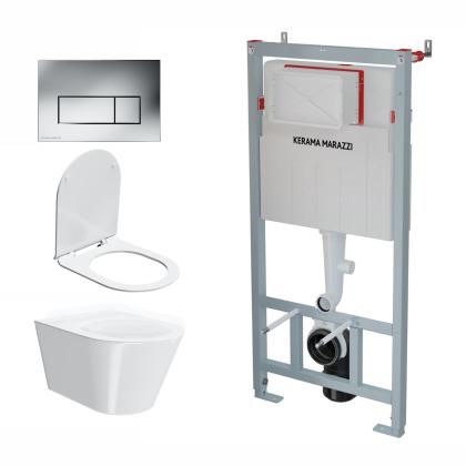 Комплект инсталляции с подвесным унитазом, кнопкой смыва и сиденьем