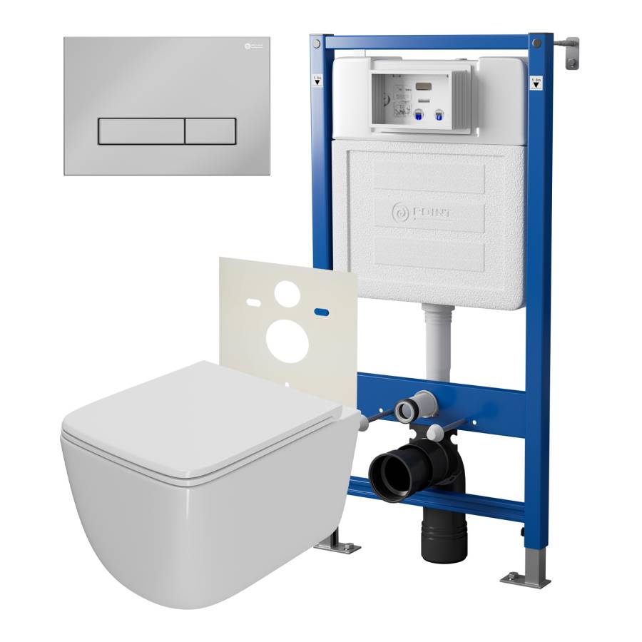 Сет: Система инсталляции Point Элемент для подвесного унитаза PN45120 + Клавиша смыва для инсталляции Point Меркурий, хром, PN44831C + Унитаз подвесной Point Меркурий безободковый, сиденье дюропласт микролифт, быстросъем, белый PN41831 Сет: Система инсталляции Point Элемент для подвесного унитаза PN45120 + Клавиша смыва для инсталляции Point Меркурий, хром, PN44831C + Унитаз подвесной Point Меркурий безободковый, сиденье дюропласт микролифт, быстросъем, белый PN41831