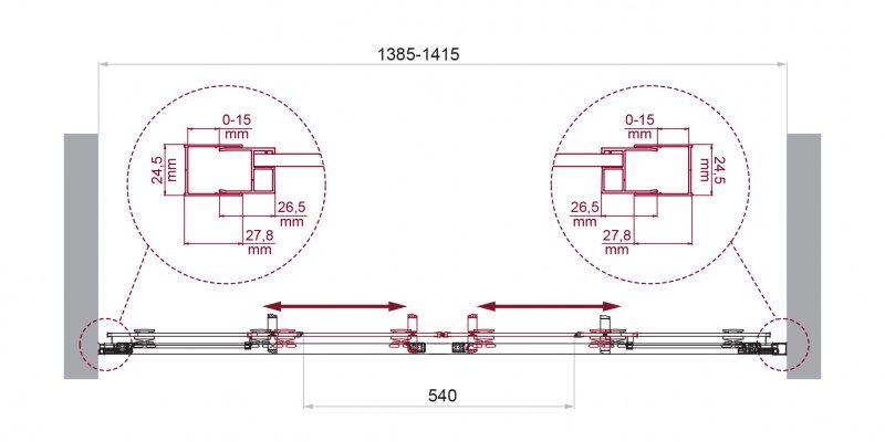 LUCE-BF-2-140-C-Cr Душевая дверь, Условный размер, мм:1400x1950 Габариты с диапазоном регулировок, мм:(1385-1415)  LUCE-BF-2-140-C-Cr Душевая дверь, Условный размер, мм:1400x1950 Габариты с диапазоном регулировок, мм:(1385-1415)