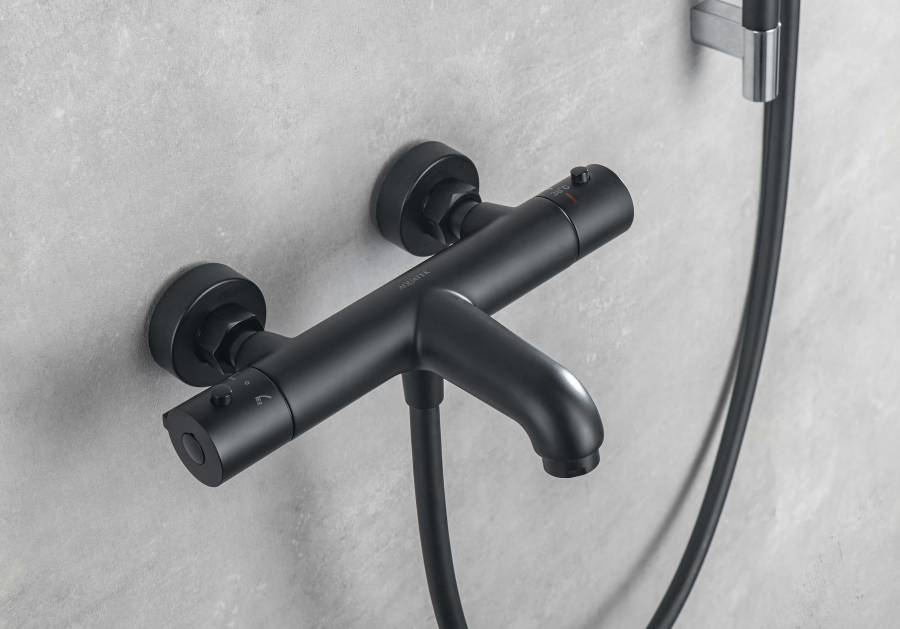 Термостатический смеситель для ванны AQUATEK, матовый черный AQ1043MB  Термостатический смеситель для ванны AQUATEK, матовый черный AQ1043MB