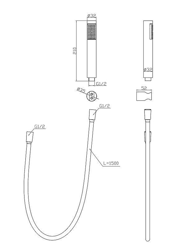 UNO Ручной душ со шлангом и держателем, золото, UNO-DFS-ORO UNO Ручной душ со шлангом и держателем, золото, UNO-DFS-ORO