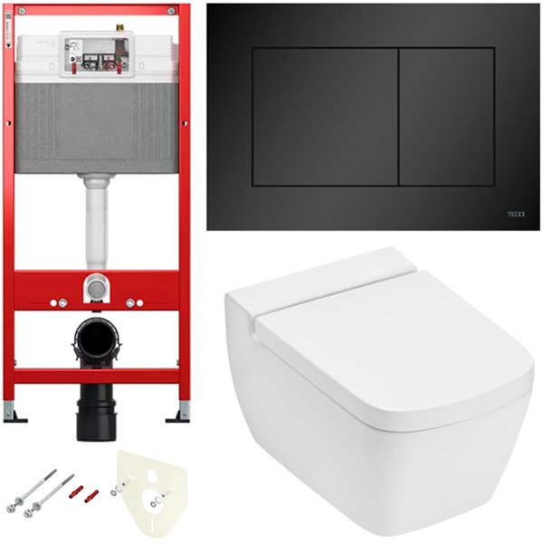 Комплект установки подвесного унитаза: модуль, панель TECEnow черная матовая, унитаз TECEone Комплект установки подвесного унитаза: модуль, панель TECEnow черная матовая, унитаз TECEone