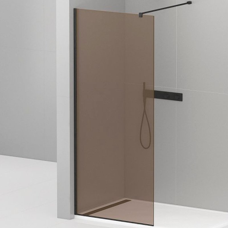 LIBERTA-L-1-80-120-BR-NERO Душевая перегородка с односторонним входом, стекло бронза, профиль чёрный, 800x1200x1950 мм LIBERTA-L-1-80-120-BR-NERO Душевая перегородка с односторонним входом, стекло бронза, профиль чёрный, 800x1200x1950 мм