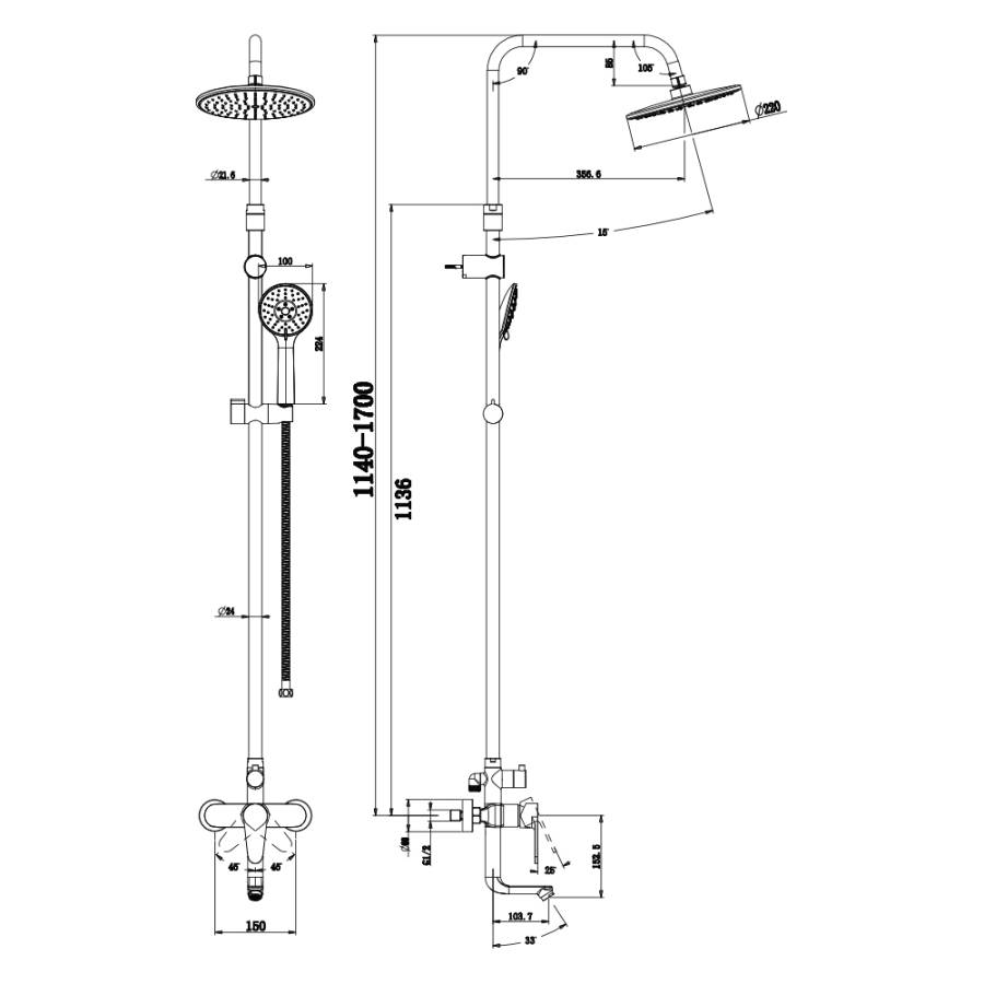 Душевая стойка черная со смесителем для ванны BARROS, арт. 22511-1BRB Душевая стойка черная со смесителем для ванны BARROS, арт. 22511-1BRB