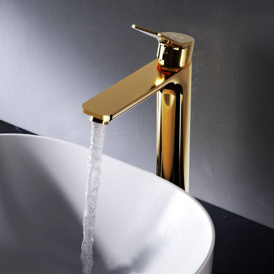 F85A92099 X-Joy, смеситель д/умывальника высокий, золото F85A92099 X-Joy, смеситель д/умывальника высокий, золото