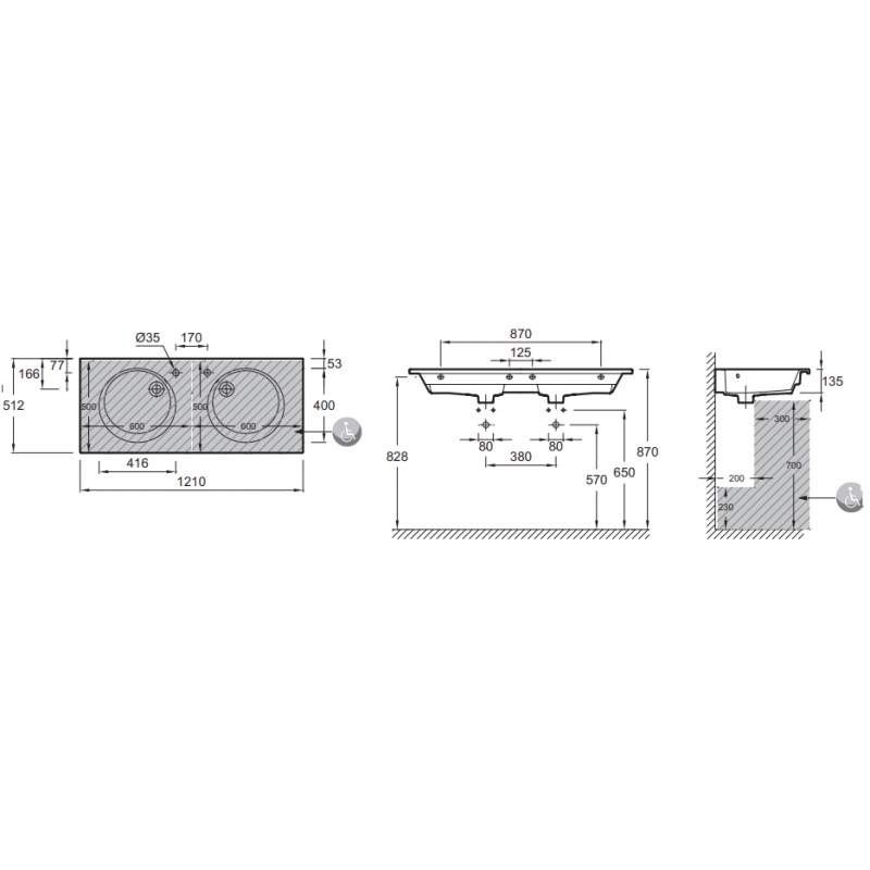 Раковина Jacob Delafon Odeon Rive Gauche  EXAT112-Z-00, 120 см, шт Раковина Jacob Delafon Odeon Rive Gauche  EXAT112-Z-00, 120 см, шт