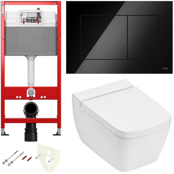 Комплект установки подвесного унитаза: модуль, панель TECEnow черная глянцевая, унитаз TECEone Комплект установки подвесного унитаза: модуль, панель TECEnow черная глянцевая, унитаз TECEone