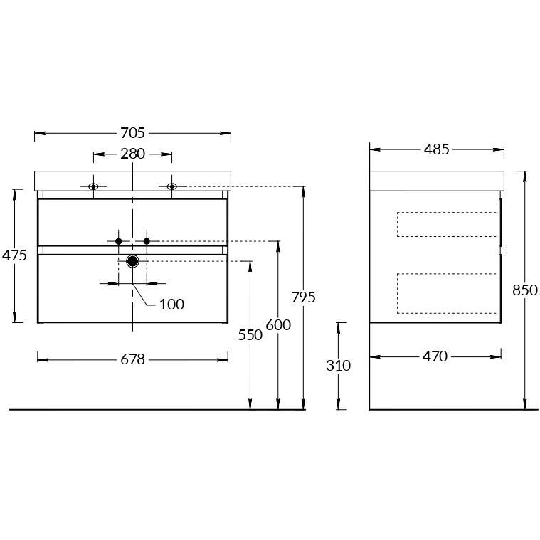 Тумба CUBO подвесная с ящиками 70, лимо матовая Тумба CUBO подвесная с ящиками 70, лимо матовая