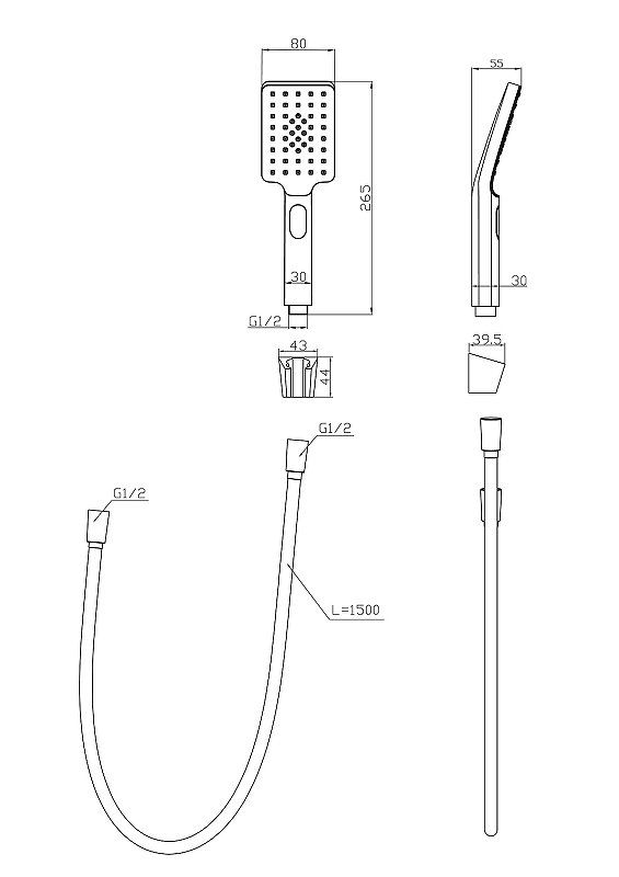 LUCE Ручной душ со шлангом и держателем, хром, LUC-DFS-CRM LUCE Ручной душ со шлангом и держателем, хром, LUC-DFS-CRM