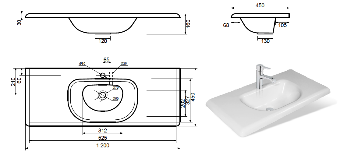 Раковина "Olivia 120 silk" 1200х450 Раковина "Olivia 120 silk" 1200х450