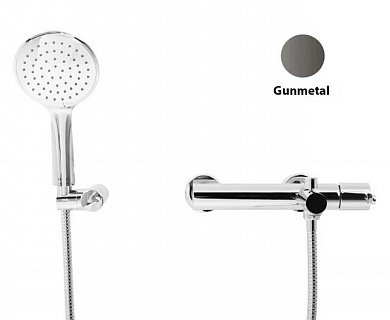 LEAF-VD-L-GM Смеситель для ванны и душа однорычажный в комплекте с ручным душем, шлангом и держателем, исполнение Gunmetal PVD