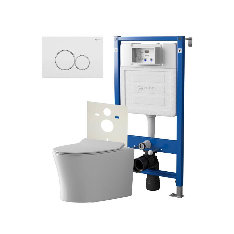 Сет: Система инсталляции Point Элемент для подвесного унитаза PN45120 + Клавиша смыва для инсталляции Point Виктория, белая/хром, PN44061WC + Унитаз подвесной Point Вега безободковый, сиденье микролифт PN41711 Сет: Система инсталляции Point Элемент для подвесного унитаза PN45120 + Клавиша смыва для инсталляции Point Виктория, белая/хром, PN44061WC + Унитаз подвесной Point Вега безободковый, сиденье микролифт PN41711