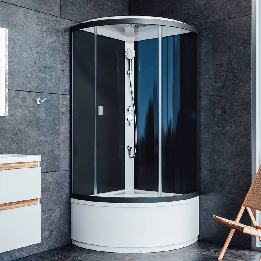 Душевая кабина Am.Pm с крышей, 90х90, стекло Графит, профиль Графит Душевая кабина Am.Pm с крышей, 90х90, стекло Графит, профиль Графит