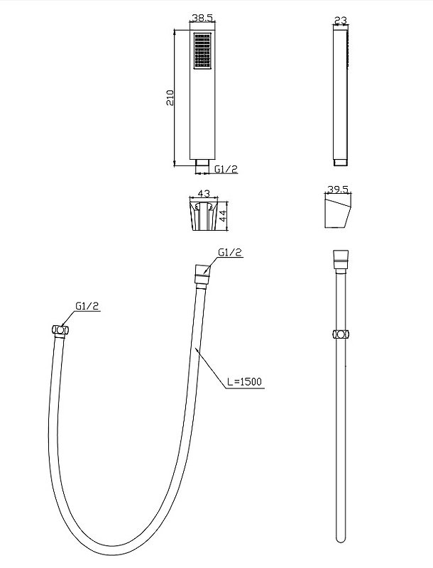 LUCE Ручной душ со шлангом и держателем, чёрный, LUC-DFS-NERO LUCE Ручной душ со шлангом и держателем, чёрный, LUC-DFS-NERO