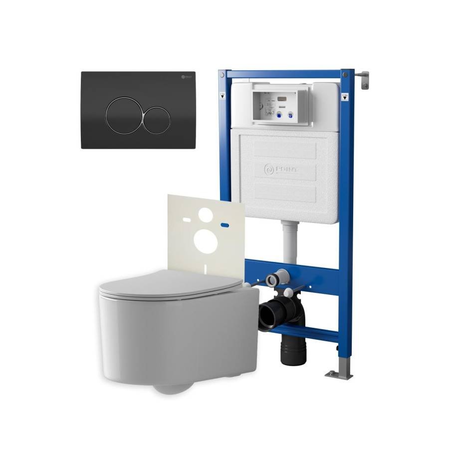 Сет: Система инсталляции Point Элемент для подвесного унитаза PN45120 + Клавиша смыва для инсталляции Point Виктория, черная/хром, PN44061BC + Унитаз подвесной Point Веста безободковый, белый, сиденье дюропласт, микролифт, быстросъем. PN41701 Сет: Система инсталляции Point Элемент для подвесного унитаза PN45120 + Клавиша смыва для инсталляции Point Виктория, черная/хром, PN44061BC + Унитаз подвесной Point Веста безободковый, белый, сиденье дюропласт, микролифт, быстросъем. PN41701