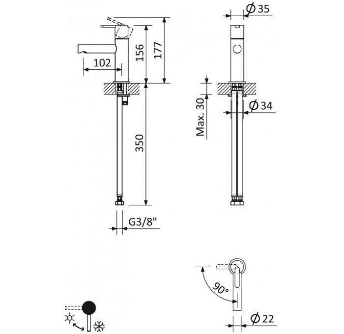 LEAF-LSM1-L-SR Смеситель для раковины однорычажный, с донным клапаном, исполнение Sunrise LEAF-LSM1-L-SR Смеситель для раковины однорычажный, с донным клапаном, исполнение Sunrise