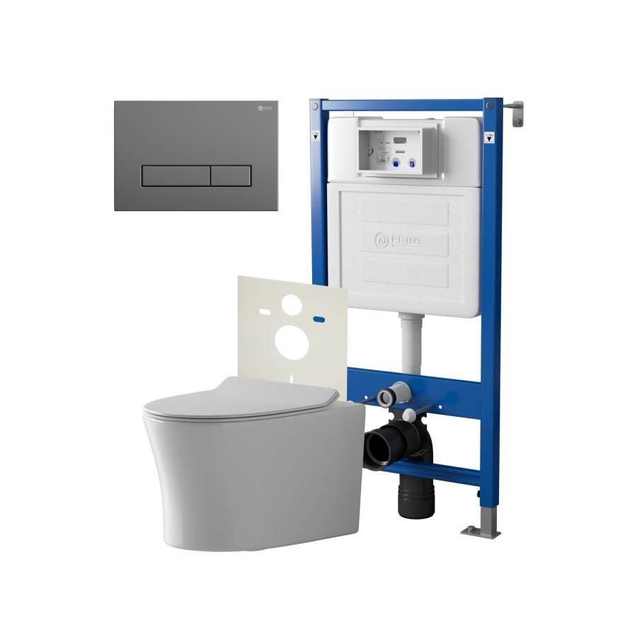 Сет: Система инсталляции Point Элемент для подвесного унитаза PN45120 + Клавиша смыва для инсталляции Point Меркурий, цвет графит, PN44831GM + Унитаз подвесной Point Вега безободковый, сиденье микролифт PN41711 Сет: Система инсталляции Point Элемент для подвесного унитаза PN45120 + Клавиша смыва для инсталляции Point Меркурий, цвет графит, PN44831GM + Унитаз подвесной Point Вега безободковый, сиденье микролифт PN41711