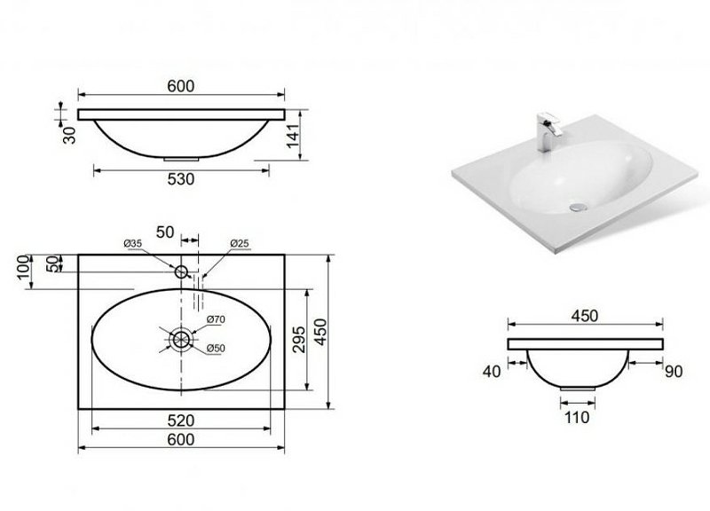 Раковина "Вегас 60" 600х450 Раковина "Вегас 60" 600х450