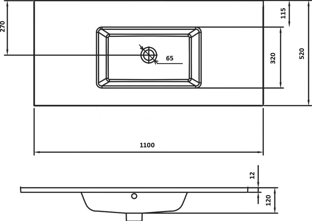 Столешница стекло 110см моноблок CAPPUCINO Столешница стекло 110см моноблок CAPPUCINO