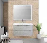Тумба с раковиной подвесная  BelBagno ACQUA 100 Cemento Verona Grigio, раковина белая