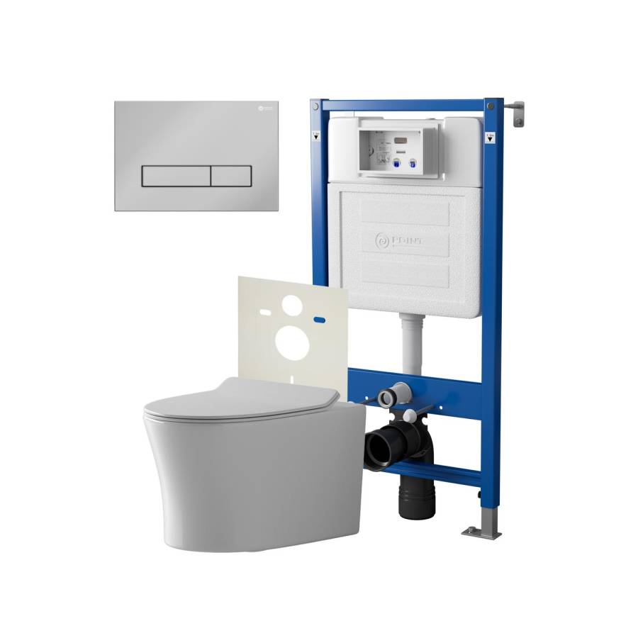 Сет: Система инсталляции Point Элемент для подвесного унитаза PN45120 + Клавиша смыва для инсталляции Point Меркурий, хром, PN44831C + Унитаз подвесной Point Вега безободковый, сиденье микролифт PN41711 Сет: Система инсталляции Point Элемент для подвесного унитаза PN45120 + Клавиша смыва для инсталляции Point Меркурий, хром, PN44831C + Унитаз подвесной Point Вега безободковый, сиденье микролифт PN41711