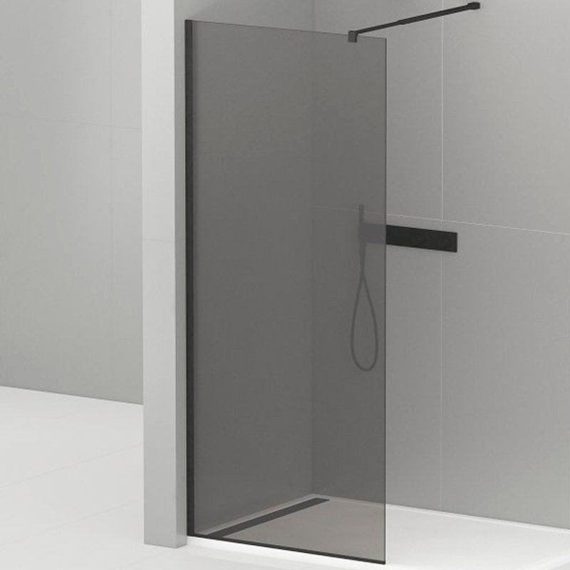 LIBERTA-L-1-80-120-GR-NERO Душевая перегородка с односторонним входом, стекло графит, профиль чёрный, 800x1200x1950 мм LIBERTA-L-1-80-120-GR-NERO Душевая перегородка с односторонним входом, стекло графит, профиль чёрный, 800x1200x1950 мм