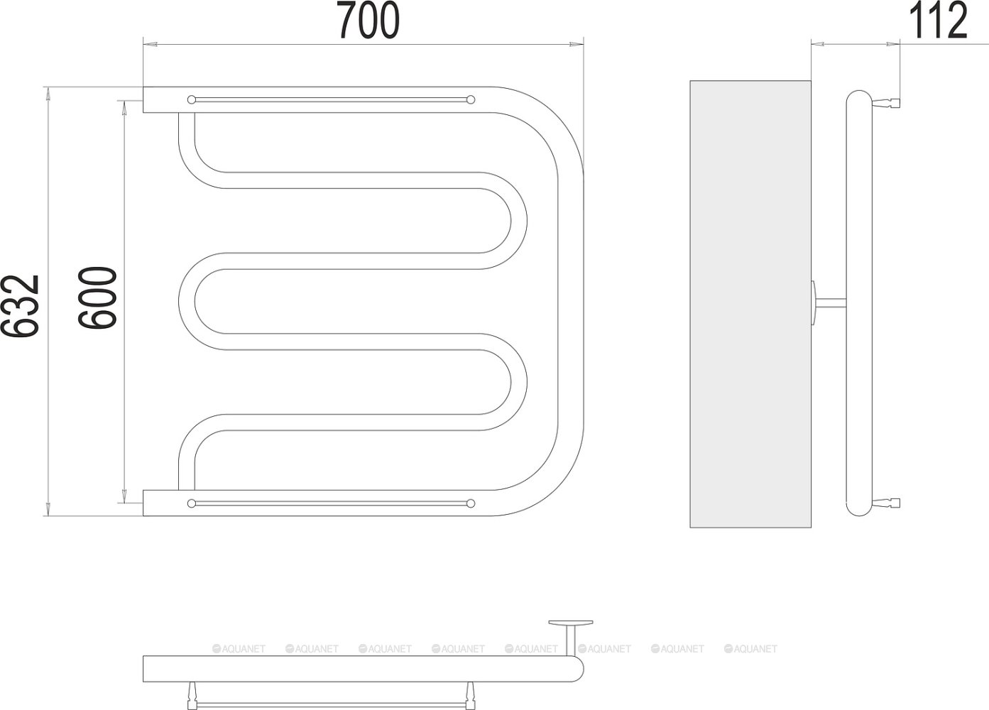 Полотенцесушитель Terminus Фокстрот (1")600х700 Полотенцесушитель Terminus Фокстрот (1")600х700