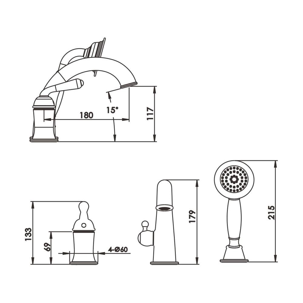 Смеситель для ванны, латунь R0212H Смеситель для ванны, латунь R0212H