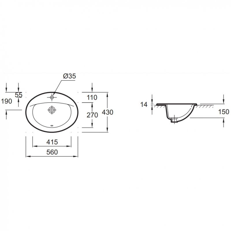 Раковина Jacob Delafon Patio E4155 56 см, шт Раковина Jacob Delafon Patio E4155 56 см, шт